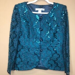 Nancy Neil Teal Sequin Evening Top Size 8 NWT